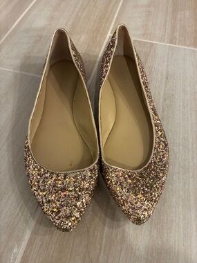 Anne Klein Glitter Pointed Toe Ballet Flats - Rose Gold